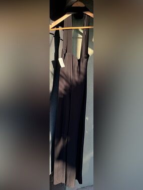 Neiman Marcus Black Wide-Leg Jumpsuit with Shoulder Straps